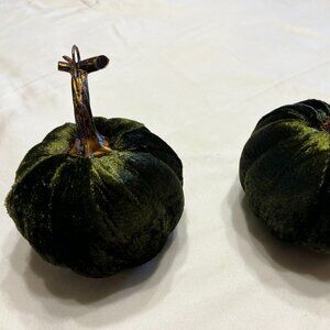 Decorative Green Velvet Pumpkins - Set of 2